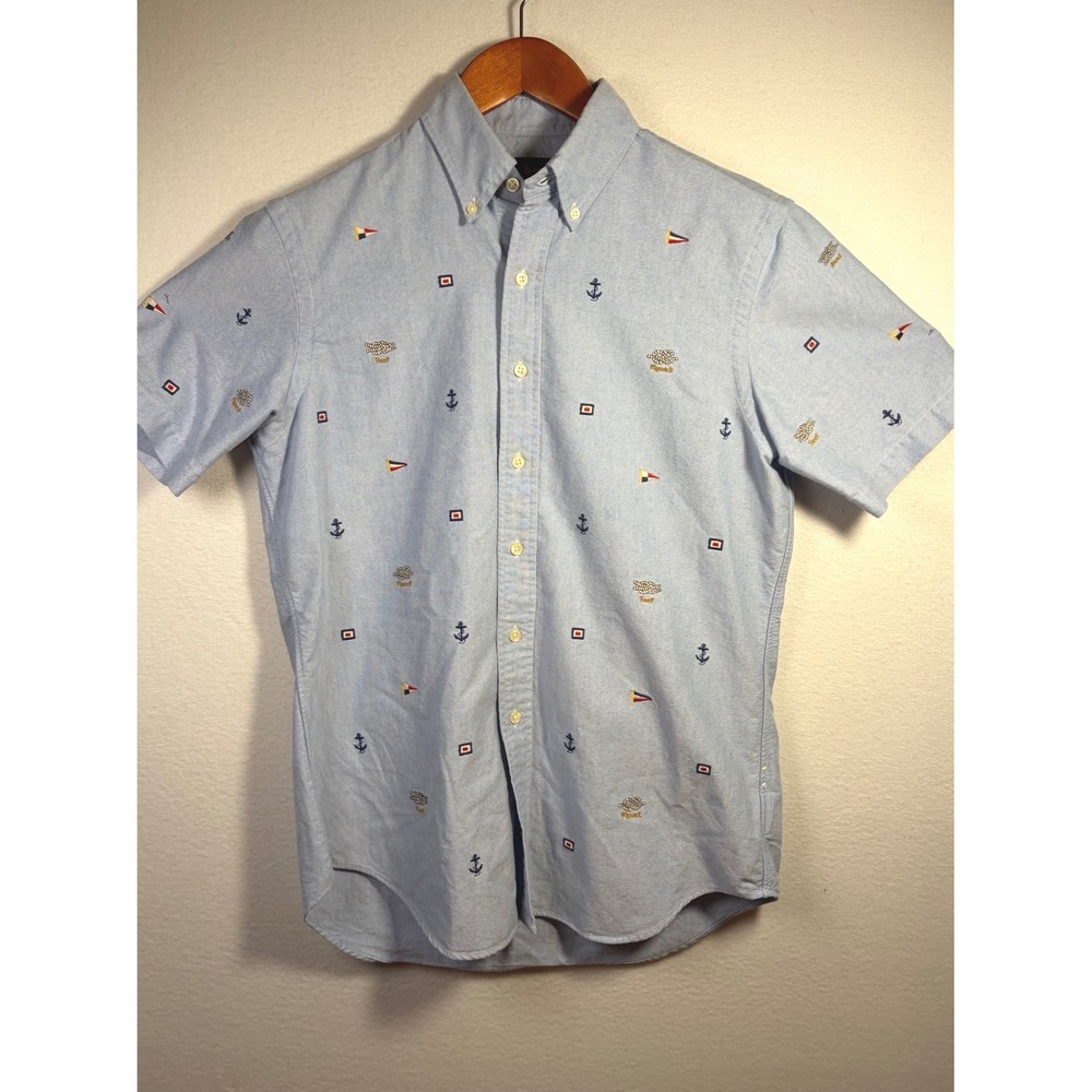 Ralph Lauren Button Down Shirt Mens S Blue Excellent Nautical Embroidered Anchor